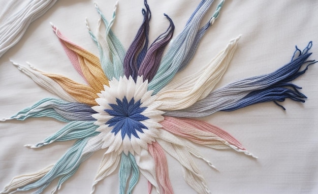 haftowane kwiaty na lnie